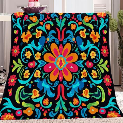Kuscheldecke 180 x 220 cm,Abstrakte Blumen Wirbel Weich Flanell Warm Plüsch Fleece Wohndecke für Teenager Tochter Mama, Bunt Ganzjahresdecke für Kinder