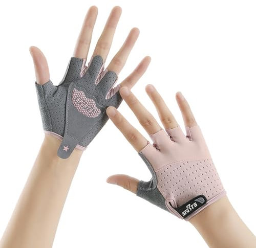 JIAHG Kinder Fingerlose Handschuhe Sport Halbfinger Fäustlinge Radsporthandschuhe Fahrradhandschuhe Sommer Gloves Sporthandschuhe Traininghandschuhe für Fahren Fitness Outdoor Motorrad (Rosa)