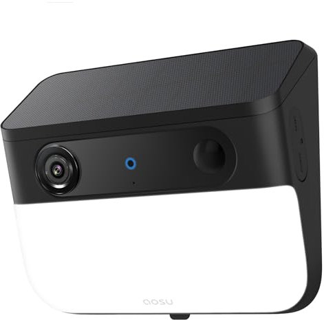 aosu Lampada solare 3K per esterni con fotocamera, telecamera di sorveglianza, batteria esterna con pannello solare flessibile, rilevamento intelligenza artificiale, riconoscimento persone/animale