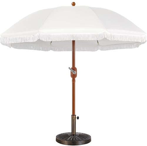 Yaheetech Set di Ombrellone da Spiaggia Giardino e Base per Ombrellone, Basamento Rotondo da 13,7 kg in Resina e Ferro con Parasole Impermeabile Inclinabile Anti UV Crema