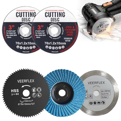 Lot de 5 disques à tronçonner 76 mm - 76 x 1,2 mm - Pour meuleuse d'angle - Pour tronçonner le métal, la pierre, le bois, le plastique, la céramique et le ponçage