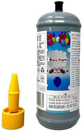 Zeus Party Elio per palloncini - Kit Bombola gas elio 0,60 lt che gonfia fino a 6 palloncini NON INCLUSI per feste e party di ogni genere