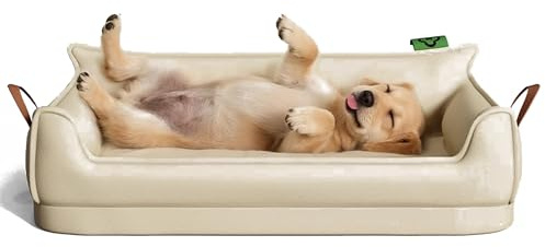 Hruile Divano letto impermeabile per cani di taglia grande per gabbia, materassino portatile e durevole per cuccioli, rivestimento rimovibile in ecopelle, cuscino ortopedico in memory foam per il