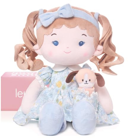 LeyaDoll Söt babydocka (40 cm), min första tygdocka för flicka från 1 år, födelsedagspresent eller julklapp, baby och barn plyschleksak-Daydream-Lily-and-Her-Pet-Dog
