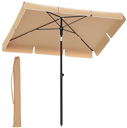 SONGMICS Sonnenschirm 200 x 125 cm, Balkonschirm UPF 50+, Sonnenschutz, beidseitig um 30° knickbar, höhenverstellbar, mit Aufbewahrungstasche, für Garten, Terrasse, ohne Ständer, taupe GPU25BR