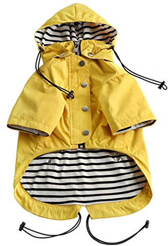 Pethiy Premium Hunde Regenmantel,Regenjacken für Hunde,wasserdicht Hundemantel mit Reißverschluss,Hund Regendicht Hoodies mit reflektierenden Knöpfen und Taschen,mit abnehmbare Kapuze-Gelb-L