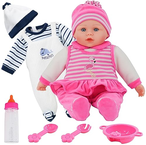 Bibi Doll - Baby Girl Doll Toy & Extra Boy Outfit 16 With Sounds Feeding Set & Magic Bottle