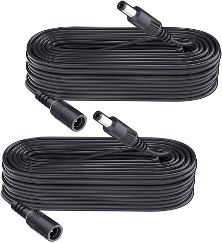 2-Pack 10 m DC Power Verlängerungskabel, Stecker 5.5mm x 2.1mm, unterstützt DC 5V 6V 9V 12V 24V, für Sicherheitskameras, DVR, Router, Drucker, LED Strip, schwarz