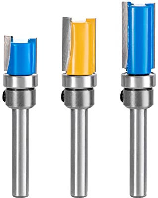 HPMAISON 3PCS 1/4 Inch Shank Flush Trim Pattern Template Router Bit Set Wood Top Bearing Milling Cutting Tool 13mm 20mm 25mm