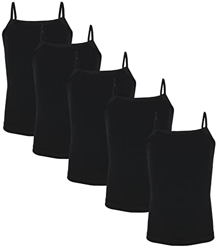 TupTam Mädchen Unterhemd Spaghettiträger Top – Atmungsaktive Unterhemden Mädchen im 5er Pack, Farbe: Schwarz, Größe: 158-164