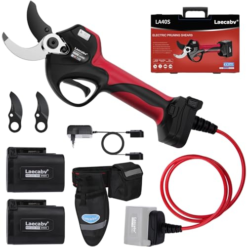 Laecabv Tijeras de Podar Electricas 40mm, Tijeras de Podar Bateria Profesional LCD 2 baterías 4ah, Sk5 teflón Blade, Corte Progresivo para jardineria, huerto, olivos, viñedo (LA40SBKRD)