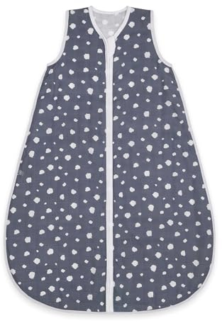 emma & noah Premium Baby Schlafsack Sommer, Bequem & Atmungsaktiv, 100% Bio-Baumwolle, OEKO-TEX Zertifiziert, Flauschig Weich, Bewegungsfreiheit, 0.5 TOG (Punkte Blau, 80 cm)