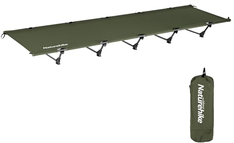 Naturehike Ultraleichtes Campingbett Tragbares Klappbett Kompaktes Feldbett Gästebett aus Aluminium Tragkraft 150kg 190×65×15cm Leicht zusammenzubauen Wiegt nur 2,2 kg（Armeegrün）