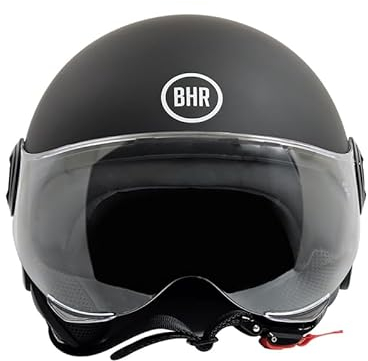 BHR Helm Demi-Jet 835 Special - Rollerhelm ECE 22.06 Zugelassenmit Anti-Kratz-Visier, Mikrometrischer Auslösung und Abnehmbare Wangenpolster - Mattschwarz XS
