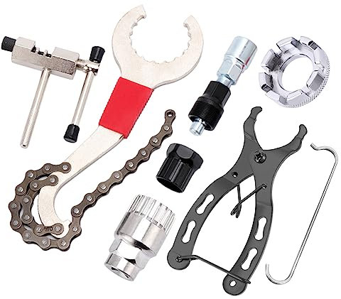 Jemora 7-teiliges Fahrrad-Reparatur-Werkzeug-Set, Kassettenentferner, Schraubenschlüssel, Kettenbrecher, Kurbelabzieher, Abzieher, Speichenschlüssel, Tretlager-Freilauf-Entfernungswerkzeug
