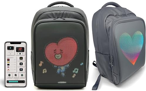 Voltefy LED-ryggsäck, motorcykelryggsäck med programmerbar skärm, LED-bokväska, stor laptopväska för kvinnor och män, digital skärm handbagage för resor, Svart