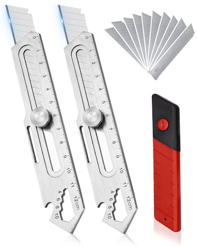 FAOKZE Coltello Multiuso,2PCS Taglierino,Taglierino Cutter Professionale,Taglierino Coltello,Taglierino di Precisione,Utility knife con 10 Lame Sostituibili per Ufficio, Casa, Uso Scolastico