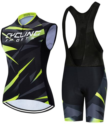 Mydawan Conjunto Ropa Ciclismo Mujer Verano Traje Bici MTB Sin Mangas,Maillot Ciclista Chaleco Ciclo y Culotte Tirantes con 19D Gel Acolchado,Completa Bicicleta Jerseys Transpirable Secado Ráido(3,S)