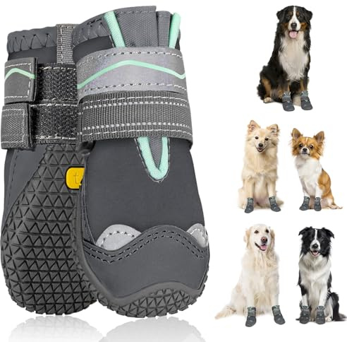 SlowTon Chaussures pour Chiens Protection des Pattes, Chaussures pour Chiens imperméables avec Semelle antidérapante & Velcro réfléchissant réglable, Bottes pour Chiens Petits Moyens Grands Chiens