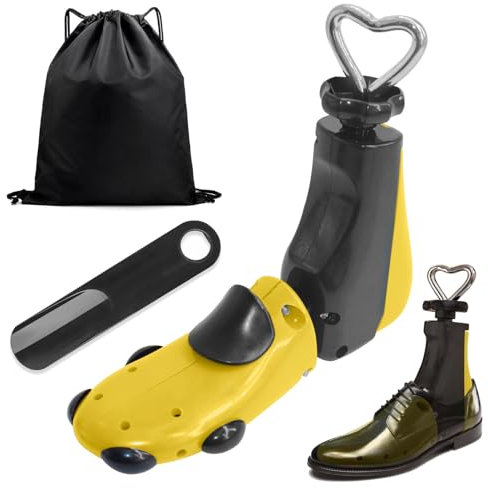 SuQurtom Shoe Stretcher Men Women, 4-Way Shoe Tree Expander Stretch Width & Length, Adjustable Boot Stretchers for Women and Men Wide Feet (Yellow)