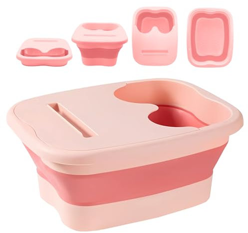 Collapsible Foot Spa Bath – Portable Pedicure Bowl & Soaking Basin for Feet – Manual Foot Bath Bucket for Foot Care, Relaxing Feet Soak, and at-Home Spa Treatments – Pink