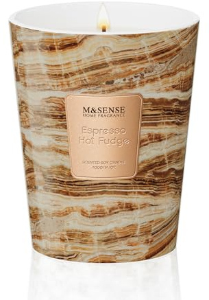 M&SENSE Candela Profumata Grandi 400g Crema Calda Caffè, 75H Dura, Cera di Soia Non Tossico Aromaterapia Candele, Marmo Design Vetro Room Decor, Regalo di Lusso per Donne/Compleanni/Natale