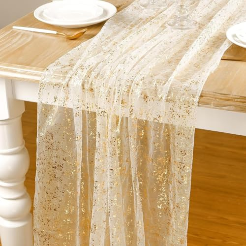 BSITSSS Runner Da Tavolo Oro 75 x 400 cm, Runner Tavola Foglia D'oro, Elegante Runners per il Tavolo Decorazione Da Tavolo per Decorazioni Matrimonio Compleanno Natale