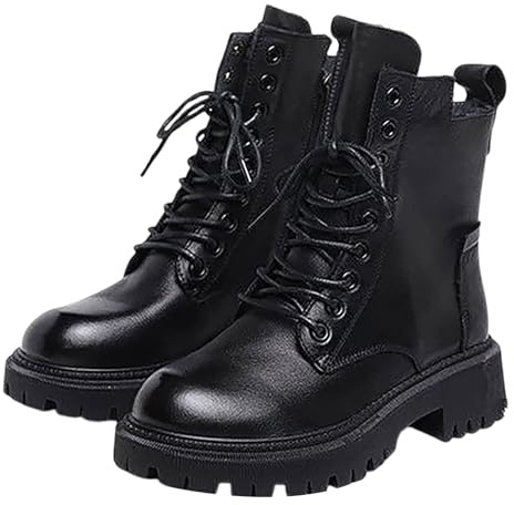 Generisch Botines para mujer con cordones de piel de caña corta para mujer, con cremallera lateral, botas de tobillo cómodas para el tiempo libre, botas de motorista, para exteriores, antideslizantes