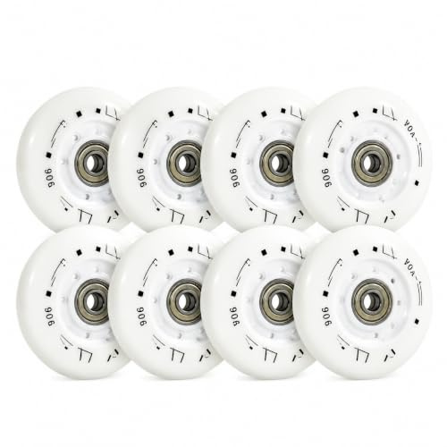 Roues Roller Inline 8 Pièces 90A avec Roulements ABEC-9, Roues de Remplacement en PU Haute Résistance, 72mm 76mm 80mm pour Roller Fitness Extérieur et Patins Inline (White,80mm)