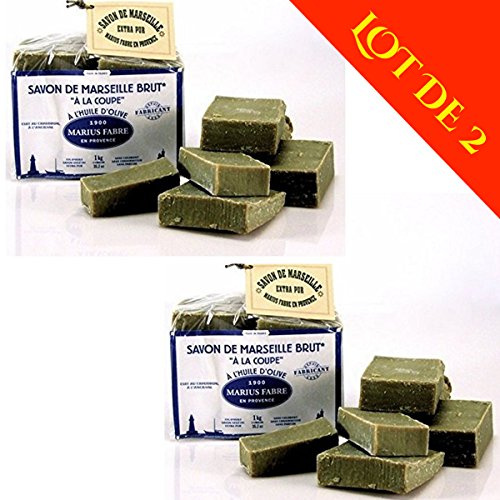 Marius Fabre - Savon de Marseille Brut à la Coupe 1kg à l'Huile d'Olive - LOT DE 2 - soit 2 kg de savons à la coupe 10 pièces