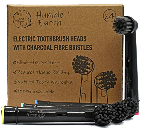Humble Earth Recyclable Toothbrush Heads Compatible with Oral-B Electric Toothbrush, Charcoal Bristles (Pack of 4)