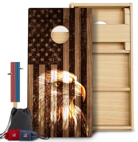 CornholeGamesUSA Pro Cornhole Boards Set | Made in USA | 3/4 Baltic Birch | No Bounce | Triple Thick Legs | Two Brace & Handles, Tournament 2x4 Regulation Set with Score Tower & Cornhole Bags