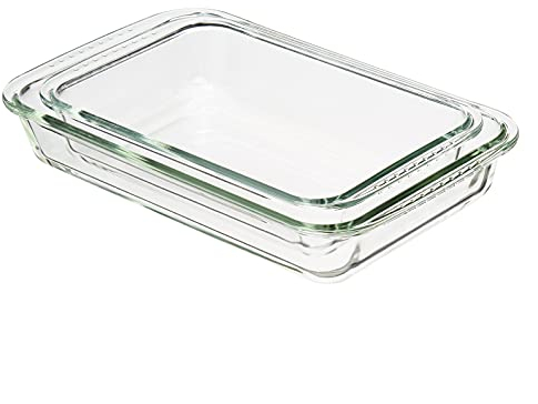 Amazon Basics Rettangolare Pirofile in vetro, set da 2 pezzi, 1 x 2,2 l, 1 x 3 l, Trasparente
