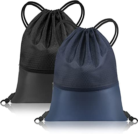 flintronic Gimnasio Mochila con cordón Bolsa,Mochila de Cuerda,(Talla 48 * 41CM) Bolsa de Deporte Gimnasia para Deporte, Escolar, Gimnasio, Viaje, Playa -2PCS(Negro+Azul Marino)