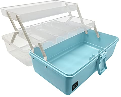 Calogy Rifornimenti d'arte 33 cm 3 strati di plastica per cucire Craft Box con maniglia scatola di immagazzinaggio per medicine, strumenti, cosmetici, giocattoli, penna