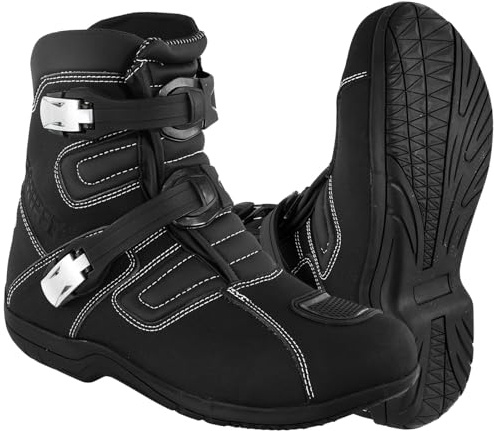 PROFIRST Mens Motorcycle Motorbike CE Amour Boots Anti Slip Rubber Soul Protective Waterproof Leather short Ankle Racing Adventure Off Road Touring Sports Safety Shoes (9, Black, numeric_9)
