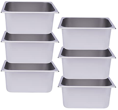 6 Stück Edelstahl Dampftischpfannen 201 Edelstahl Gastronormbehälter 10/15cm Tief Warmhaltebehälter 1/2, 1/1 GN Behälter Gastronorm Behälter aus Rostfreiem (33 x 26 x 15 cm)