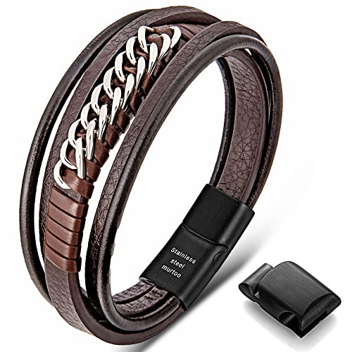 murtoo Bracelet homme, bracelet cuir homme, bracelet en cuir, cadeau pour homme(marron,20cm)