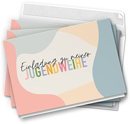 10 moderne Jugendweihe Einladungskarten - Motiv Bunt ist die Welt - Design Klappkarten Einladung Karten mit Umschlag