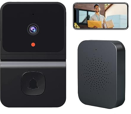 FONCBIEN Timbre Inalámbrico con Cámara, Video Portero Automatico WiFi 480P Almacenamiento en Nube Timbre Inteligente con Visión Nocturna, Audio de 2 Vías (Negro)