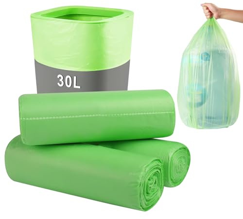 Organic Rubbish Bags, Pack of 60 Organic Bin Liners, 30 L, Compostable Bin Bags, Kitchen Food Waste Bags, Trash Bags for Round, Square and Other Wheelie Bins (60 x 65 cm, Green)