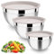 HaWare Set di 3 ciotole per insalata, in acciaio inox, con coperchio ermetico, perfette per cottura/cucina/preparazione, impilabili e lavabili in lavastoviglie, 4,5 l, 2,7 l, 1,5 l, colore cachi