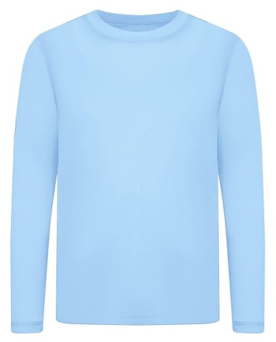 Runceptual 5T to Youth UPF 50+ Long Sleeve Rash Guard - Boys and Girls UV Protection Moisture Wicking Athletic T-Shirt Light Blue