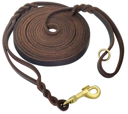 LWBMG 4,5 m lange Leder-Hundeleine, strapazierfähig, mit Verkehrsgriff, geflochtene Leder-Trainingsleine, zum Ausbinden für den Hof, ideal für Outdoor-Aktivitäten