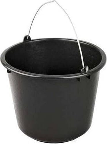 Synx Tools Cubo de mortero negro de 12 litros para jardín, obras, cubo con asa, cubo de agua, cubo de cemento estable, cubo de mortero,