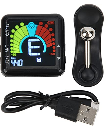 Stämapparat för Stränginstrument, Laddningsbar 2 i 1 Stränginstrumenttuner Metronom för Gitarr, Bas, Ukulele med Färgskärm, Vibrationsupptagning, 360° Rotation, Stämningsenhet,
