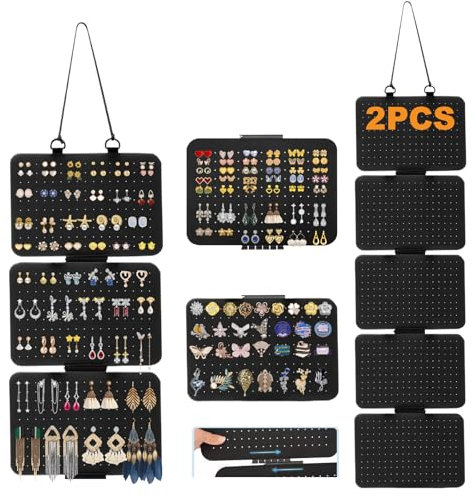 Kqpoinw Organisateur de bijoux à suspendr, 2 pièces Amovible et Pliable Rangement Bijoux Boucle d'oreille, Porte Bijoux Mural pour Boucles d'Oreilles, Colliers(Noir)