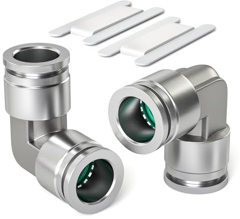 Bwintech 2 piezas 8mm 90 grados codo empujar para conectar Fitttog neumático, 2 vías de liberación rápida Statoless PV Aire Ltoe Adaptador