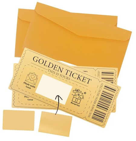 Golden Ticket Scratch off Cards with Envelopes - 2 Pack Scratch Card Reveal Surprise Ticket for Birthdays, Valentine's Day, Christmas - Ideal for Girlfriends, Wives, Loved Ones