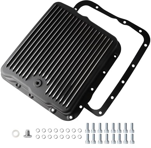 Riyhch Transmission Oil Pan with Drain Plug, for GM 700R4 4L60 4L60E, Pan Depth 2-5/8, #OE SP8594BK